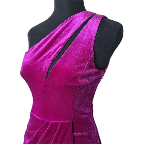 Lulus Impressive Essence Magenta Velvet One-Shoulder Cutout Midi Dress Small - Picture 8 of 16